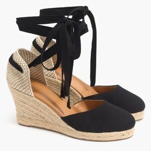 J.Crew Ankle-Wrap Canvas Espadrille Wedges, Size 9M Retail $149